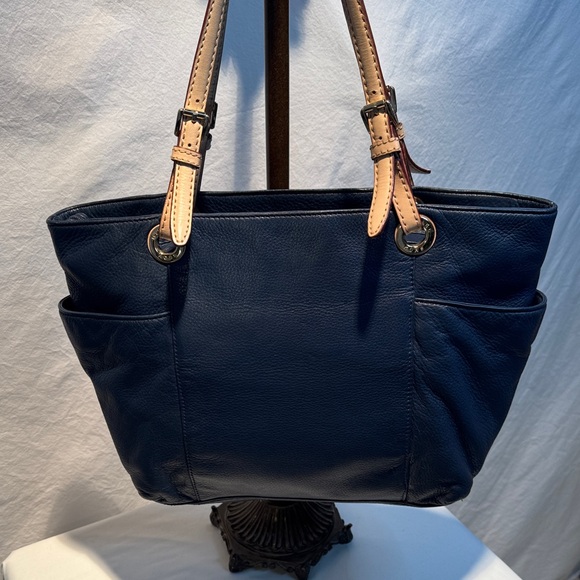 Michael Kors Dark Blue Tote with Tan Straps - Picture 4 of 13
